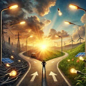 bifurcacion-camino-sistema-electrico-obsoleto-vs-redes-inteligentes-futuro