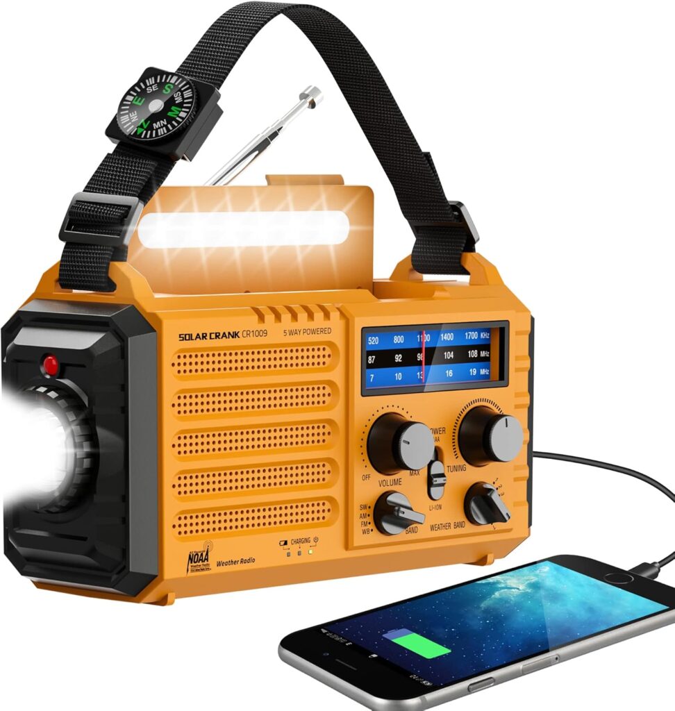 Radio de emergencia RunningSnail MD-090P con energía solar y manivela