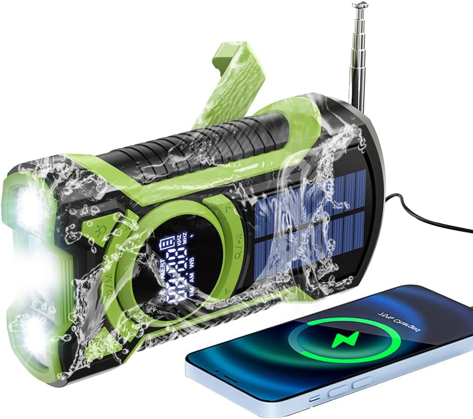 Radio de emergencia ZHIWHIS con batería de 5000 mAh, solar y manivela